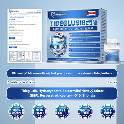 🦷Glimmerly® Microneedle naplast pro opravu zubi a dasni s Tideglusibem  |Pokročilé zubní pásky s aktivací kmenových buněk (obnovuje sklovinu a dentin • posiluje dásně • odstraňuje plak a zápach • zastavuje citlivost zubů) 3.0