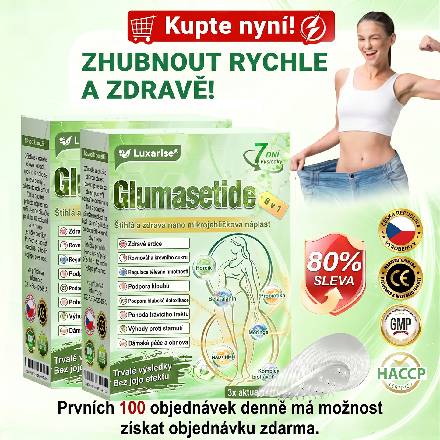 🌿Luxarise®Glumasetide 8v1 Stihla a zdrava nano mikrojehlickova naplast(1krát denně – viditelné změny až za 7 dní) ✅Pro obezitu, zpevnění kůže, cukrovku, spánkovou apnoe, klouby atd.