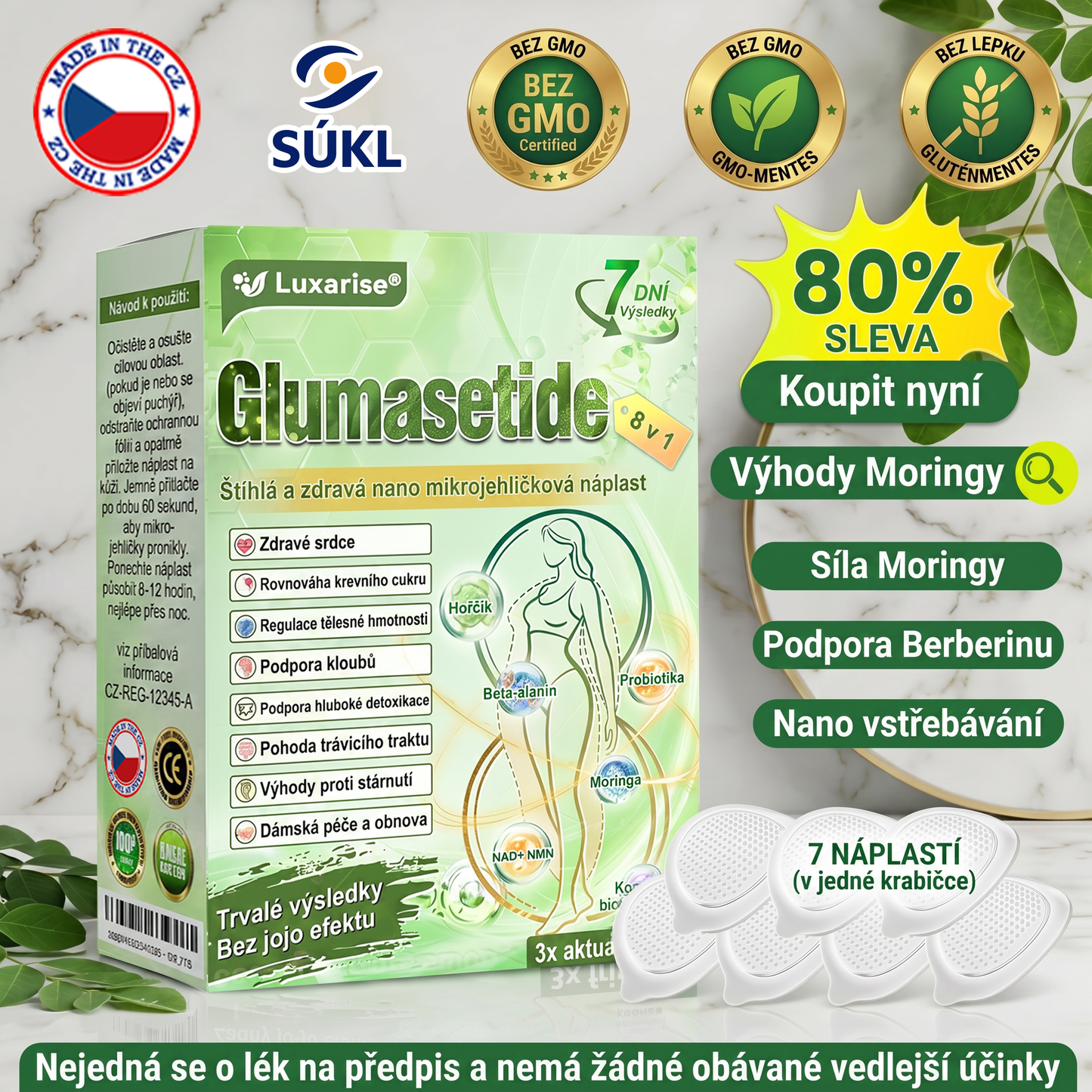 🌿Luxarise®Glumasetide 8v1 Stihla a zdrava nano mikrojehlickova naplast(1krát denně – viditelné změny až za 7 dní) ✅Pro obezitu, zpevnění kůže, cukrovku, spánkovou apnoe, klouby atd.