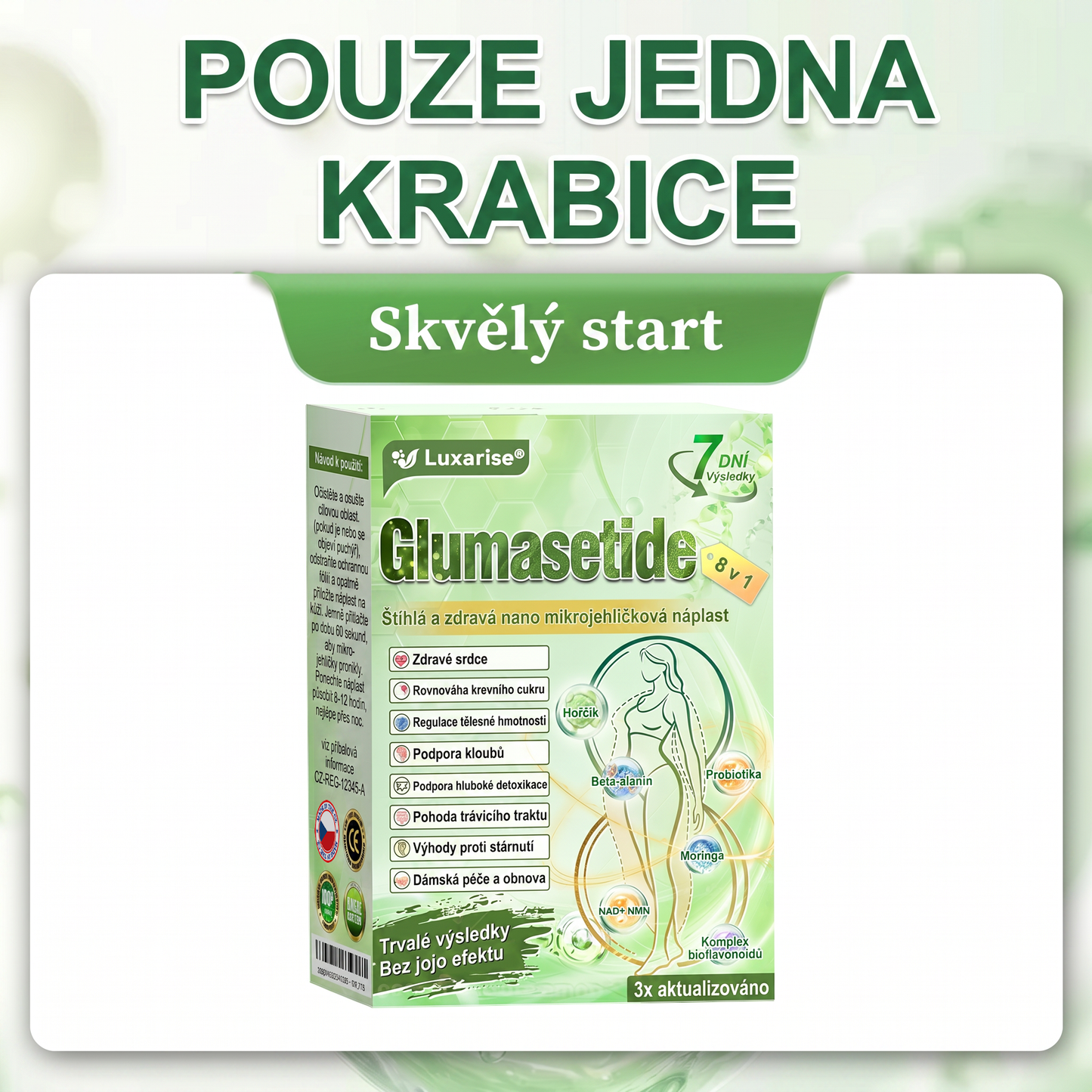 🌿Luxarise®Glumasetide 8v1 Stihla a zdrava nano mikrojehlickova naplast(1krát denně – viditelné změny až za 7 dní) ✅Pro obezitu, zpevnění kůže, cukrovku, spánkovou apnoe, klouby atd.