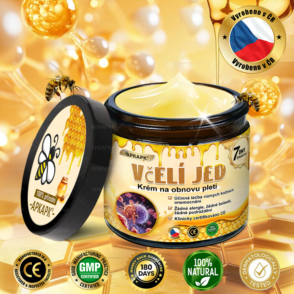 🐝Dermatologicky a klinicky testováno👩‍⚕️APKAPK®Bee Venom Krém na obnovení pleti🐝 pomáhá při léčbě kožních problémů, jako jsou: vrásky, jizvy, pigmentové skvrny, strie, akné, psoriáza, ekzém, kožní změny, podráždění, záněty a další kožní problémy.